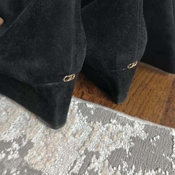designer black suede wedge boots, beautiful!!! - Picture 2 of 5